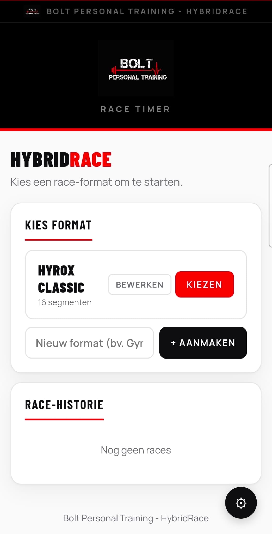HybridRace — startscherm