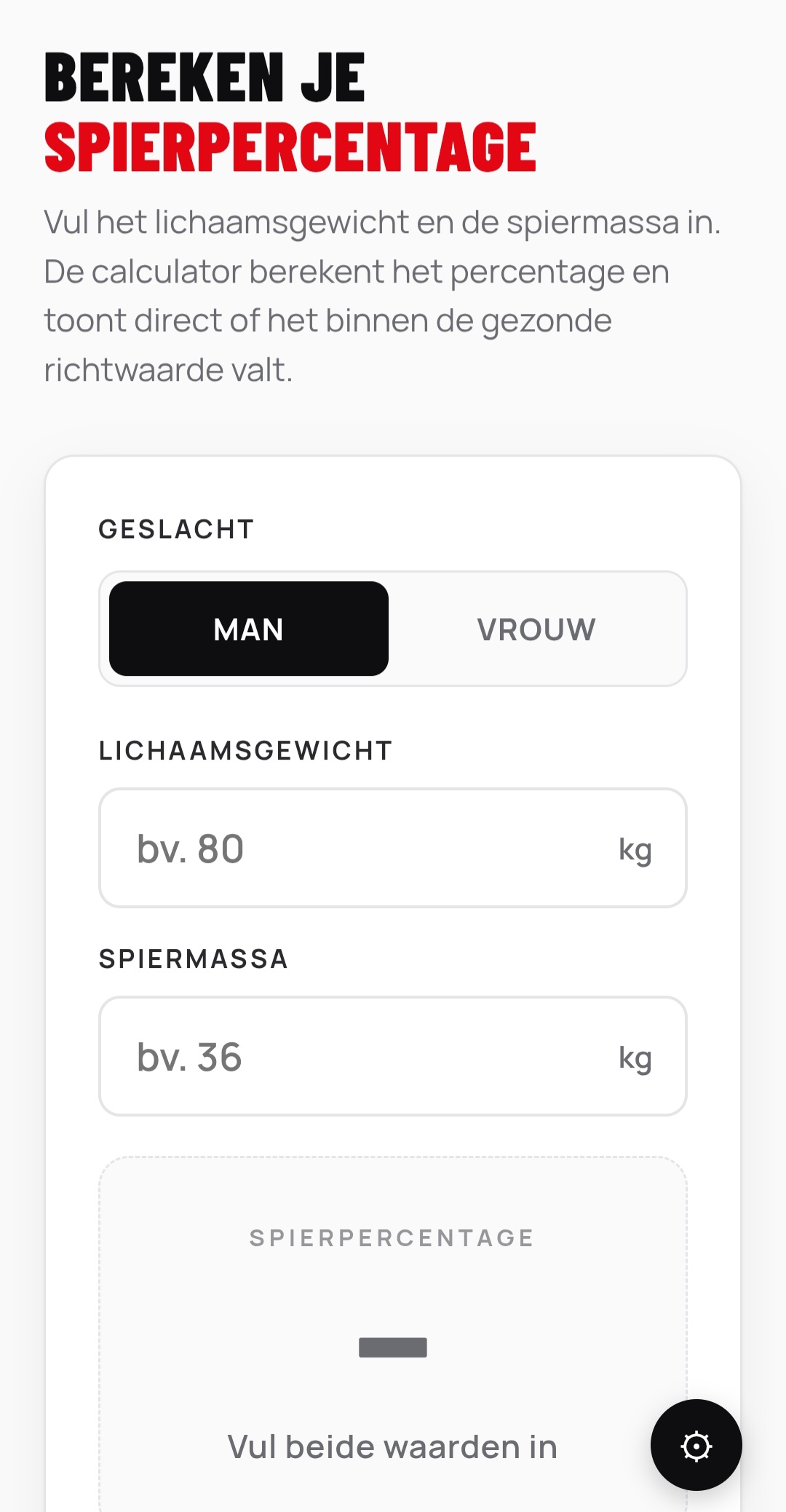 TrainBase — spierpercentage berekenen