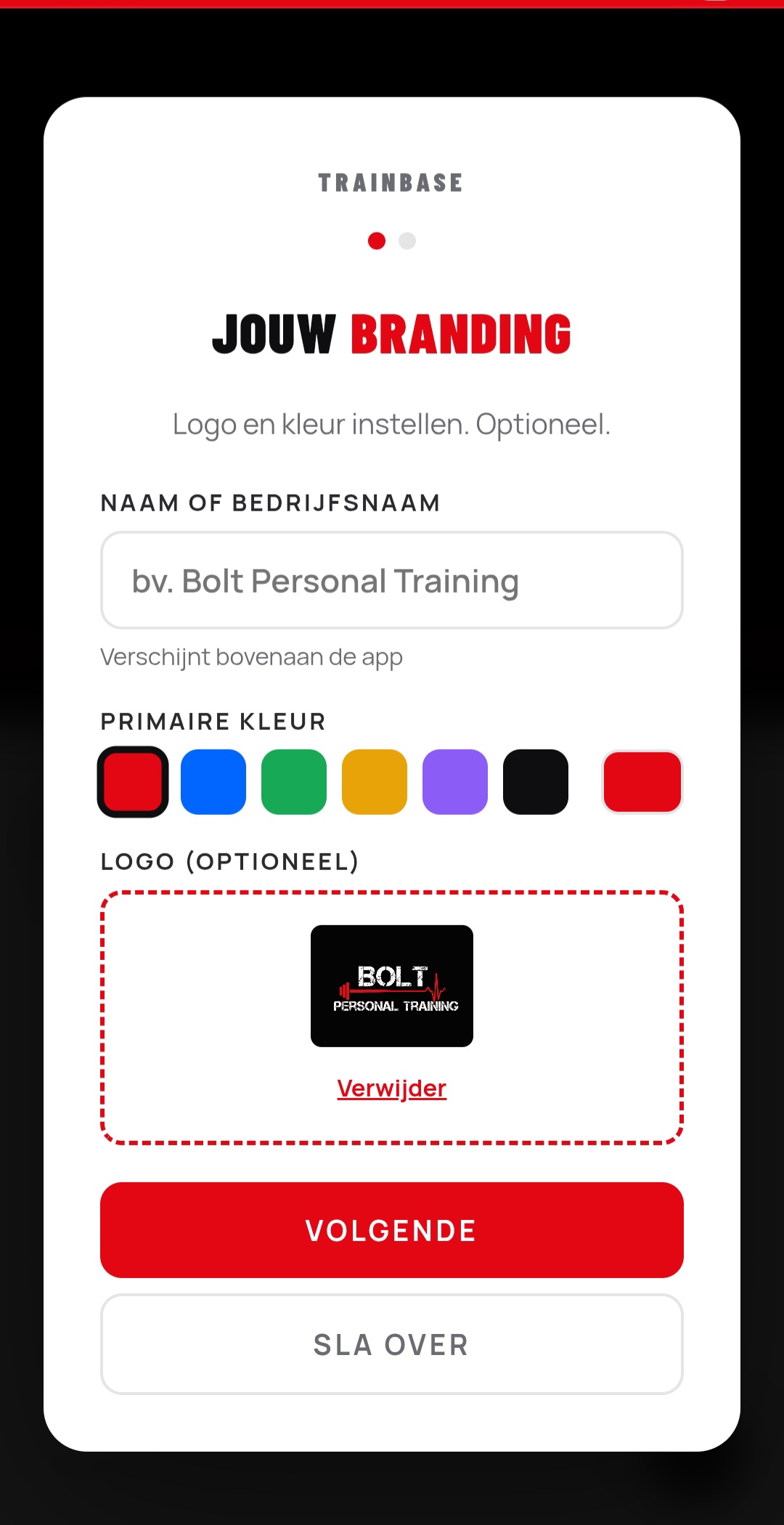 TrainBase — eigen branding instellen